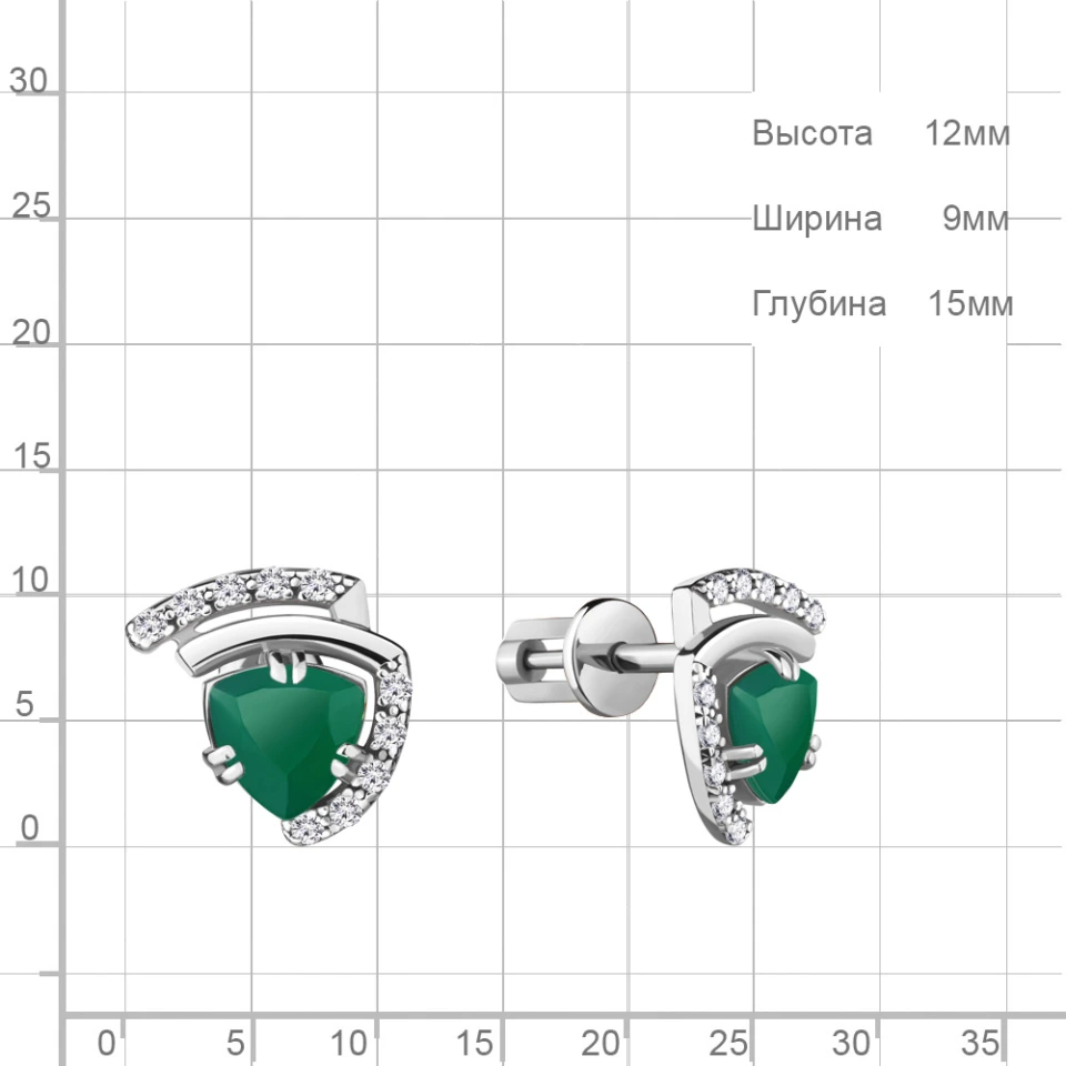 Серьги из серебра с агатом и фианитами