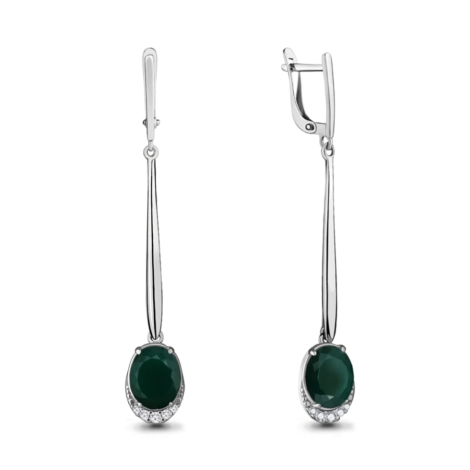 Серьги из серебра с агатами и фианитами