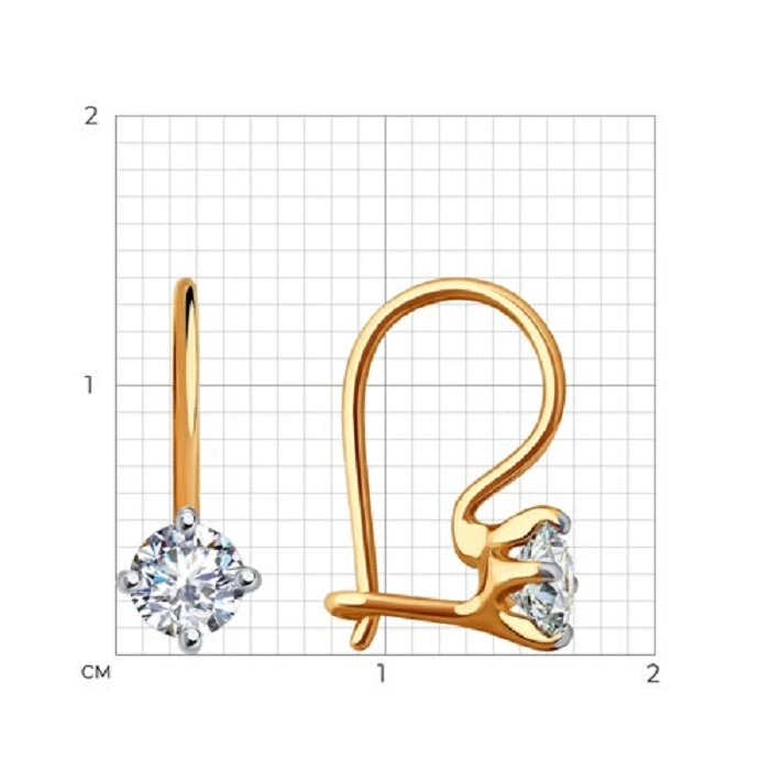 Серьги из красного золота 585 пробы с фианитами