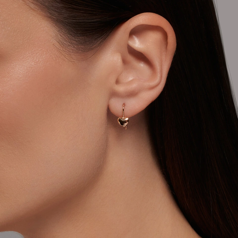 Серьги «Сердечки» из красного золота 585 пробы