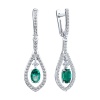Серьги из белого золота с гидротермальными изумрудами и фианитами