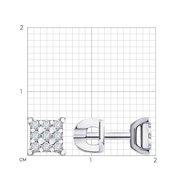 Серьги пусеты из белого золота с бриллиантами