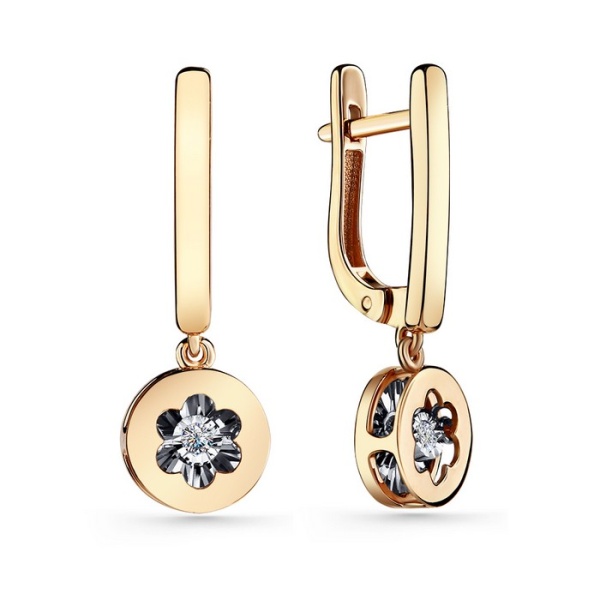 Серьги из красного золота с танцующим бриллиантом