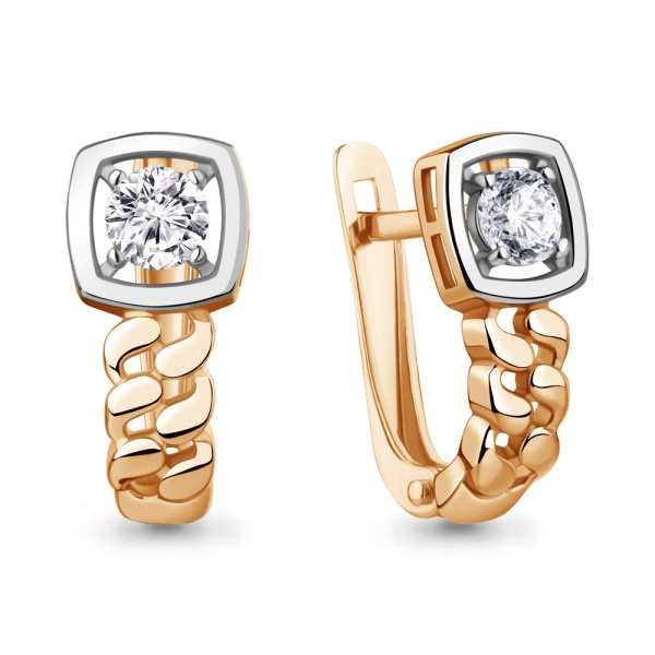 Серьги из красного золота с фианитами