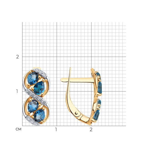 Серьги из красного золота с топазами и фианитами