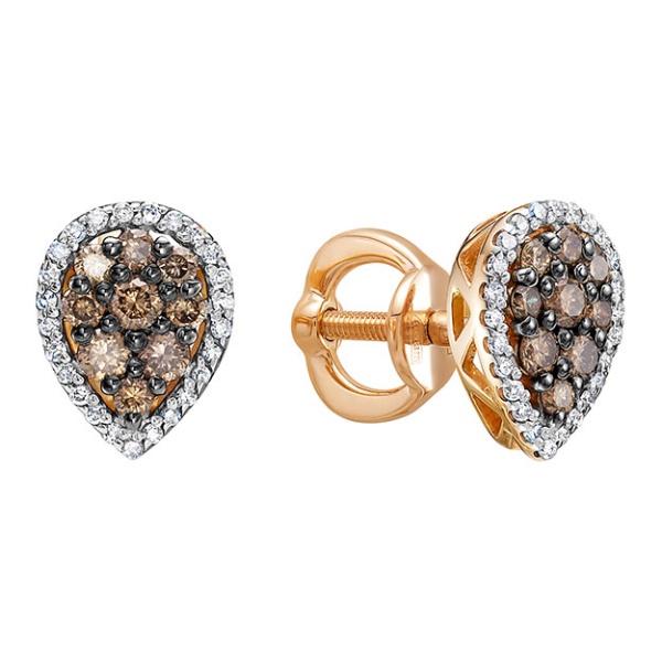 Серьги-пусеты из красного золота с бриллиантами