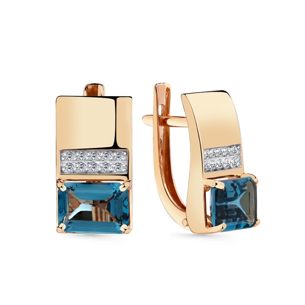 Серьги из красного золота с топазами и фианитами