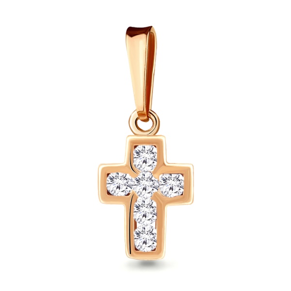 Декоративный крестик из красного золота с фианитами