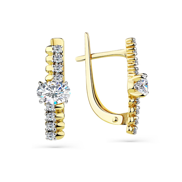 Серьги из желтого золота с фианитами