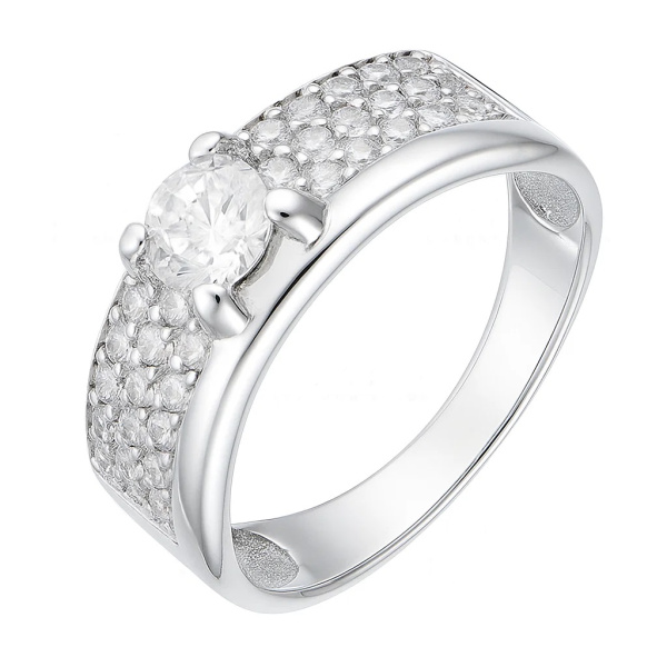 Кольцо из белого золота с фианитами