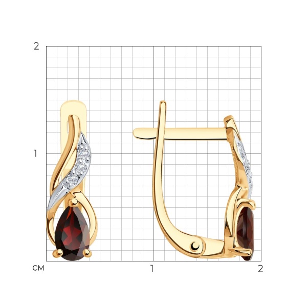 Серьги из красного золота с гранатами и фианитами