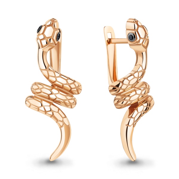 Серьги из красного золота с нанокристаллами в форме змеи