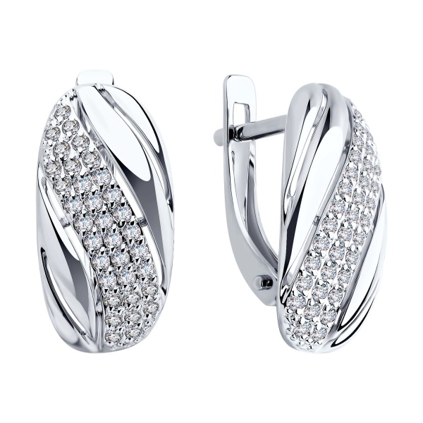 Серьги из белого золота с фианитами