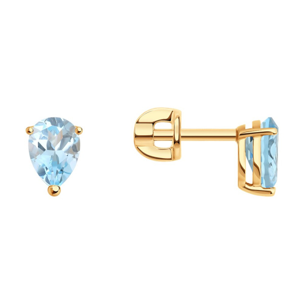 Серьги-пусеты из красного золота с топазами