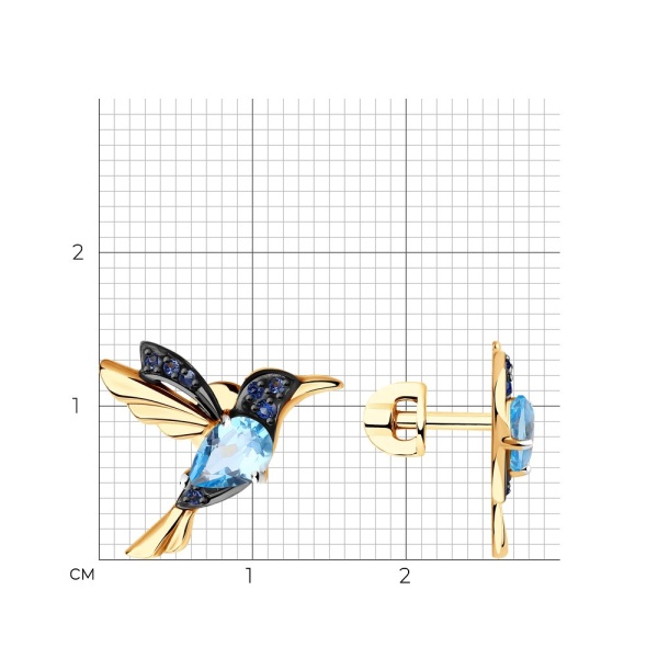 Серьги пусеты из красного золота с топазами и фианитами