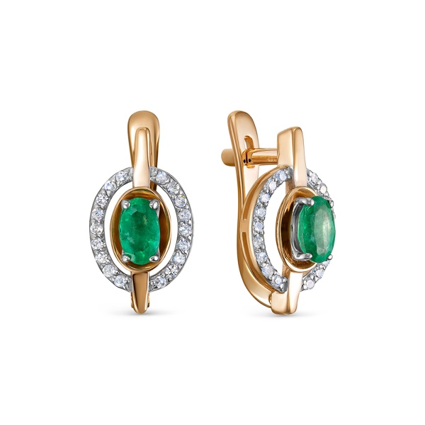 Серьги из красного золота с изумрудами и бриллиантами