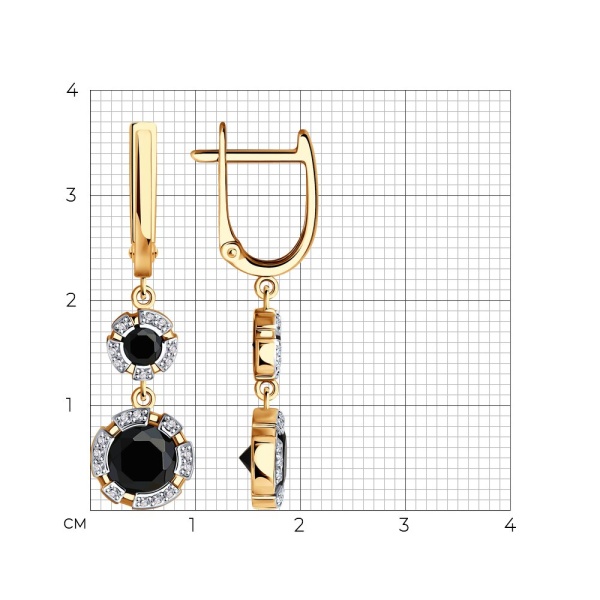 Серьги из красного золота со шпинелью и фианитами