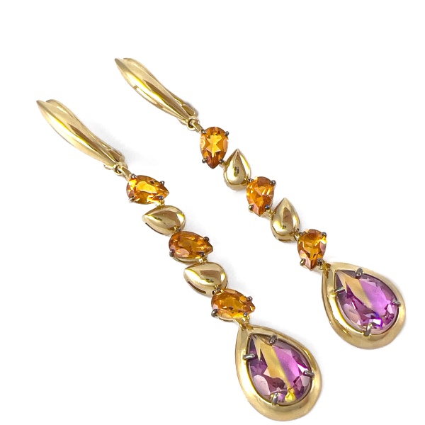 Серьги из золота с аметрином и цитрином
