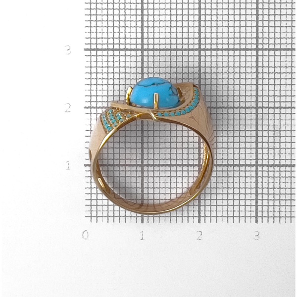 Кольцо из красного золота с бирюзой и фианитами