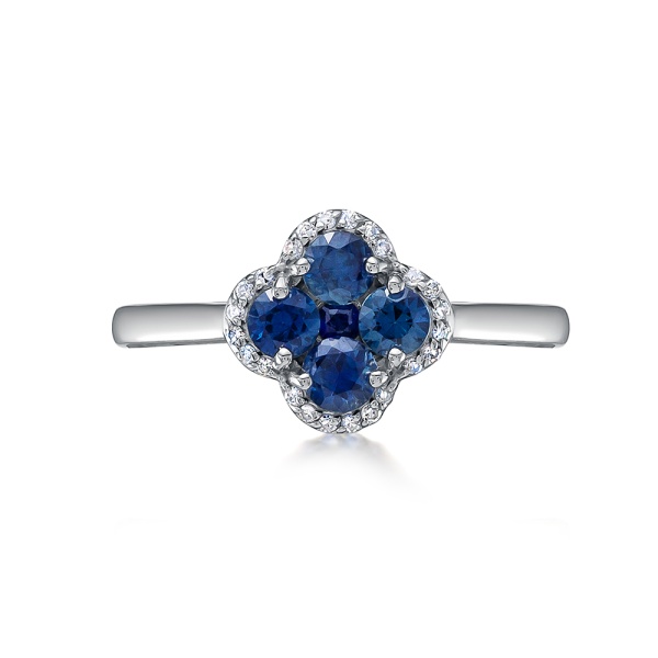 Кольцо из белого золота с сапфирами и бриллиантами