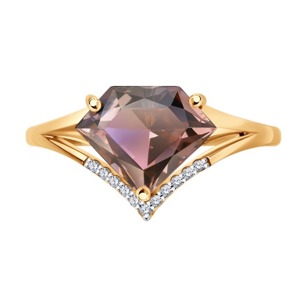 Кольцо из красного золота с ситаллом и фианитами