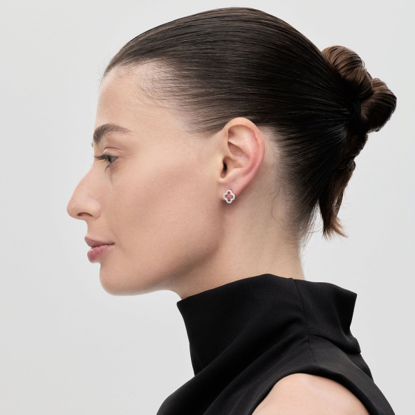 Серьги пусеты из серебра с фианитами