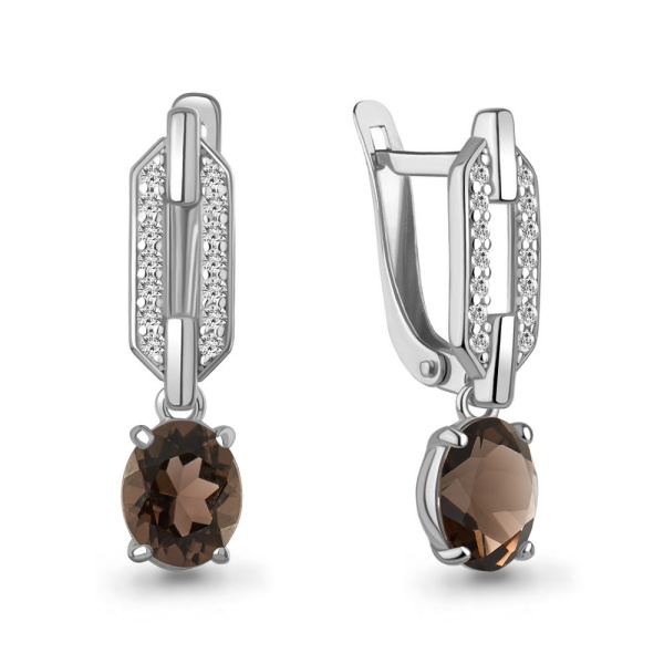 Серьги из серебра с раухтопазом и фианитами