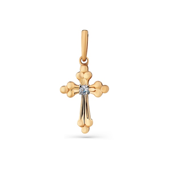 Декоративный крестик из красного золота с фианитом