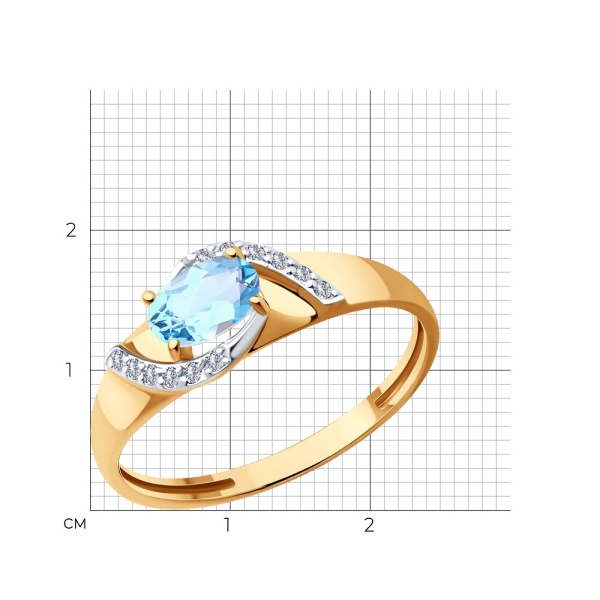 Кольцо из красного золота с топазом и фианитами