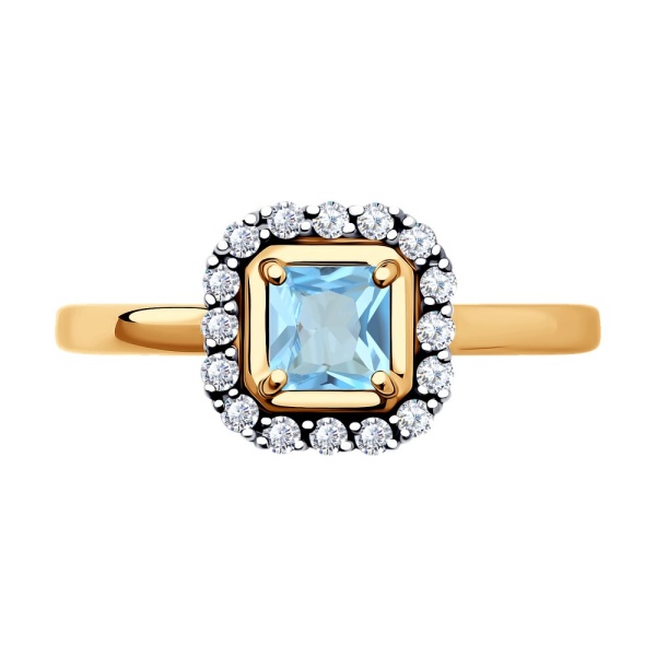 Кольцо из красного золота с топазом и фианитами