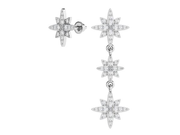 Серьги пусеты из серебра с фианитами