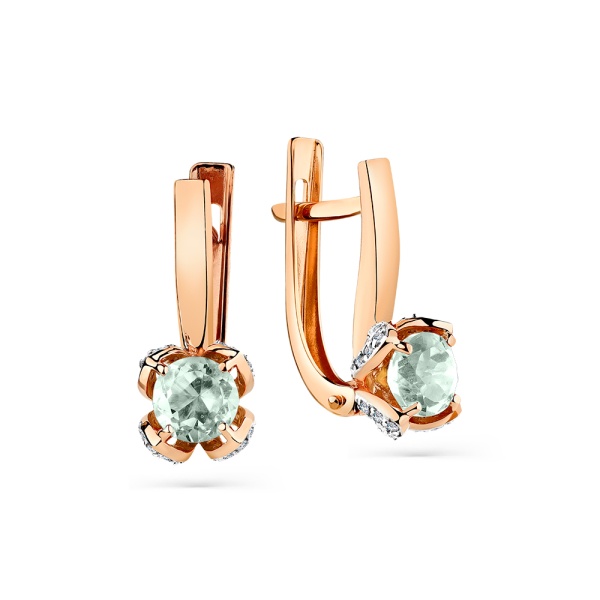 Серьги из красного золота с празиолитом и фианитами