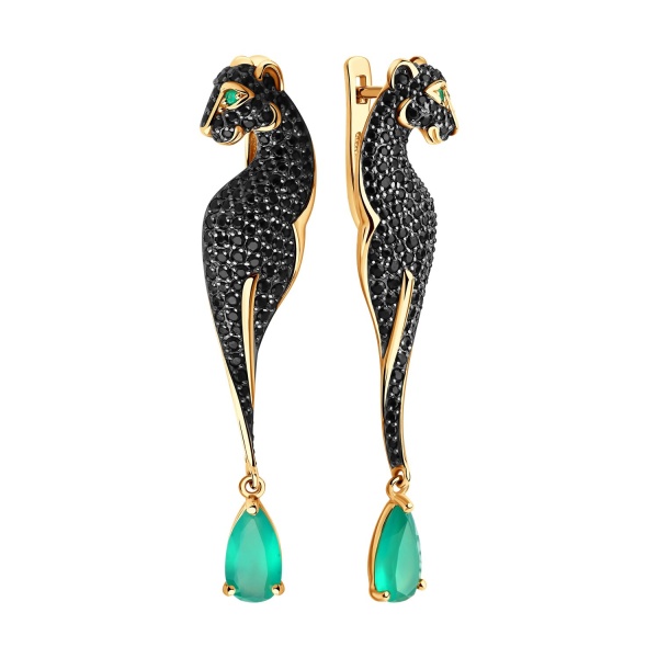 Серьги из красного золота с агатами и фианитами