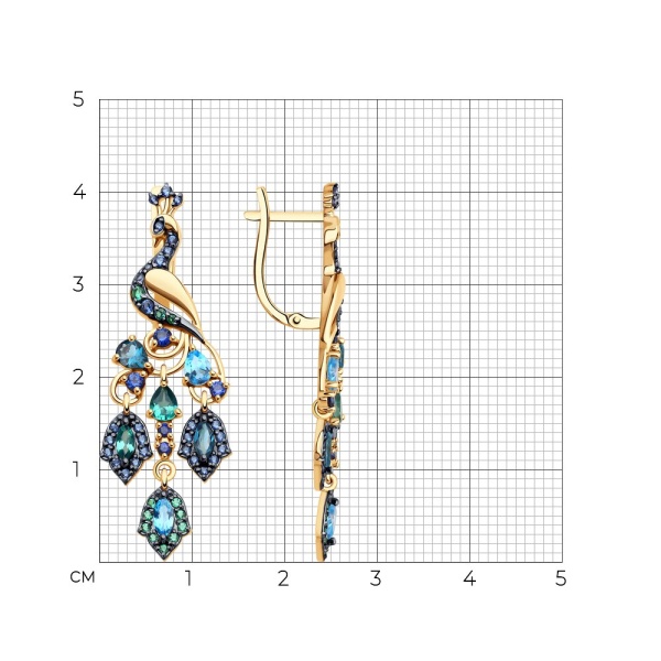 Серьги из красного золота с миксом камней