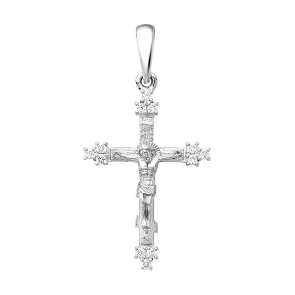Крестик православный из белого золота с бриллиантами