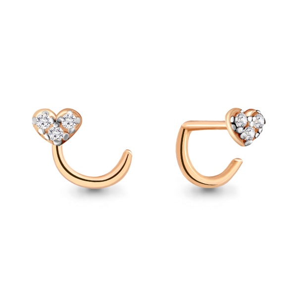 Пирсинг в нос из красного золота с фианитами