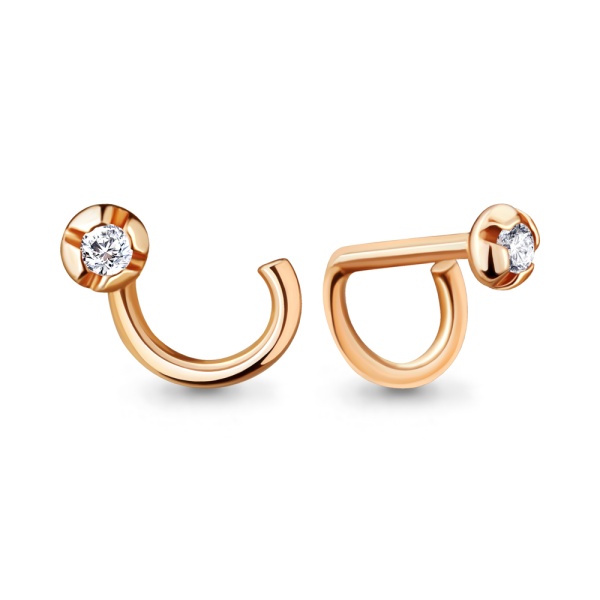 Пирсинг в нос из красного золота с фианитом