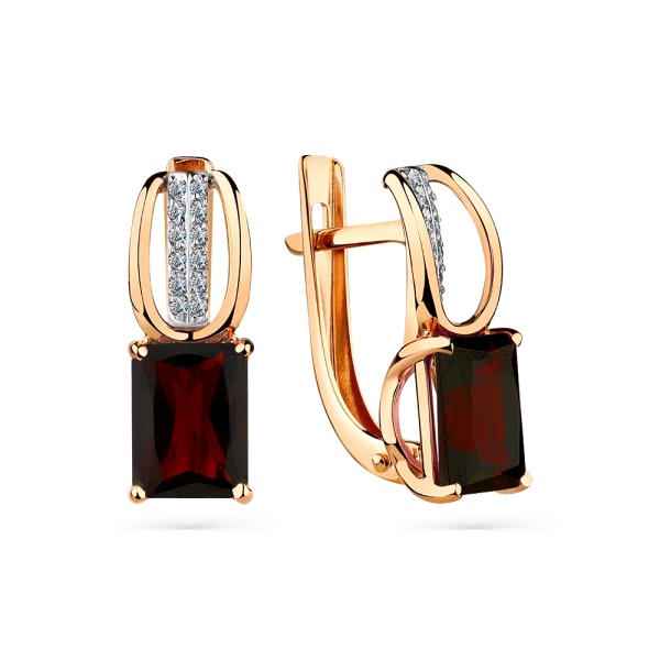 Серьги из красного золота с гранатами и фианитами