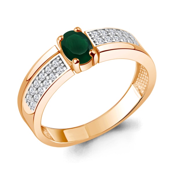 Кольцо из красного золота с агатом и фианитами