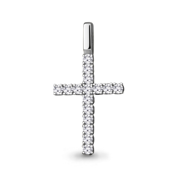 Декоративный крестик из белого золота с фианитами
