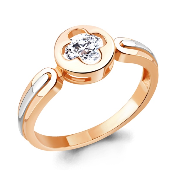 Кольцо из комбинированного золота с фианитом