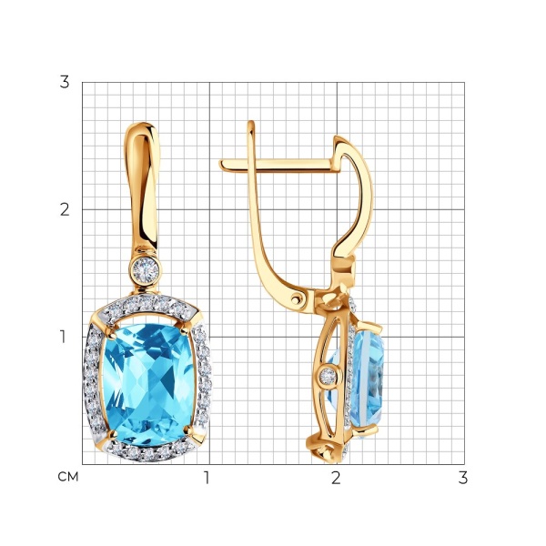 Серьги из красного золота с топазами и фианитами