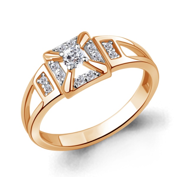 Кольцо из красного золота с фианитами