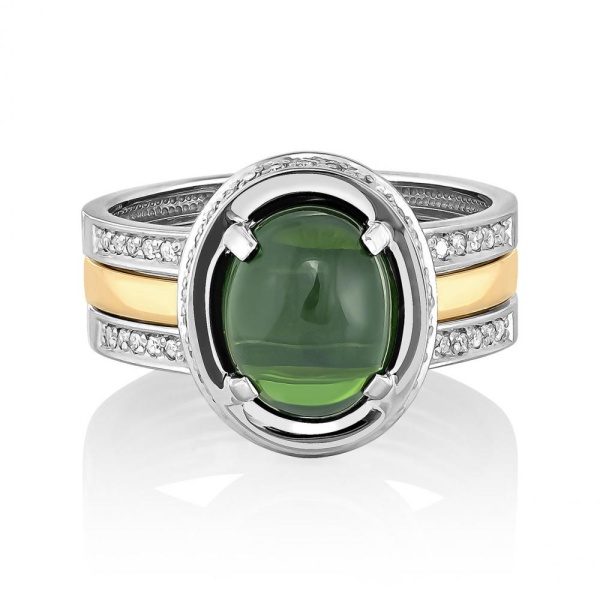 Кольцо из комбинированного золота с турмалином и бриллиантами