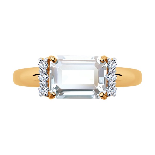 Кольцо из красного золота с горным хрусталём и фианитами