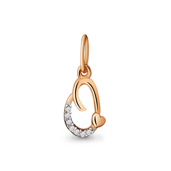 Подвеска «Буква О» из красного золота с фианитами