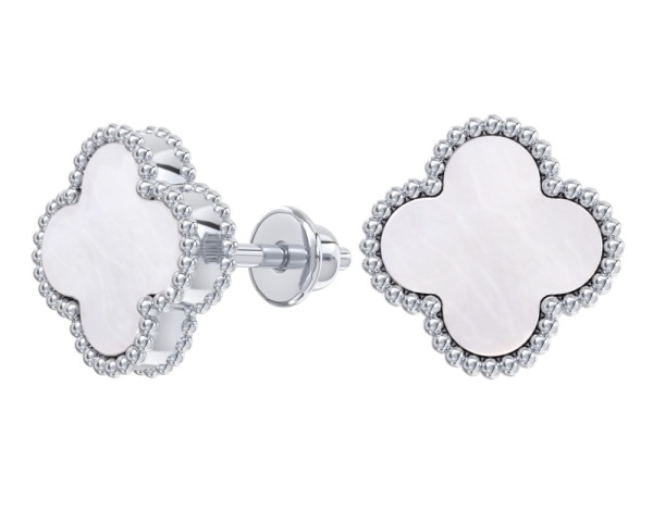 Серьги пусеты «Клевер» из серебра с перламутром