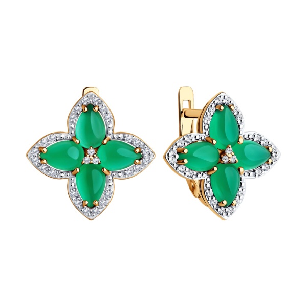 Серьги из красного золота с агатами и фианитами