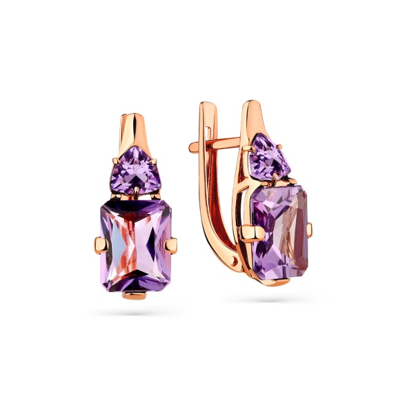 Серьги из красного золота с аметистами