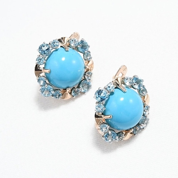 Серьги из красного золота с бирюзой и топазами
